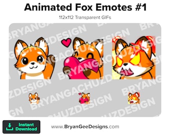 Animated Cute Chibi Kawaii Fox WAVE, LOVE & RAGE Emotes for Twitch or Discord