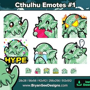 Cthulhu Twitch Emotes Wave Love Heart Rage Angry HYPE Sad Cry RIP  for Streaming, Youtube Emotes, Discord Emotes, Kick Emotes, Rumble Emotes