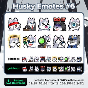 Husky Dog Twitch Emotes Blind Business Tongue Do It SUS Pray Flower Sniper L Cop for Streaming Youtube Discord TikTok Kick Rumble P2U Emotes