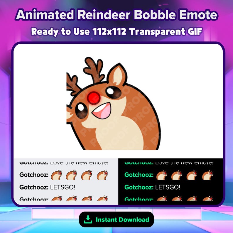 Animated Reindeer Bobble Emote for Twitch, Discord, Kick, Rumble ...