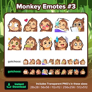 Scimmia Twitch Emote Derp Abbraccio Gasm Sonno Note Studio Wow Popcorn Occhiolino Nervoso Confuso per lo streaming Youtube Discord TikTok Kick P2U