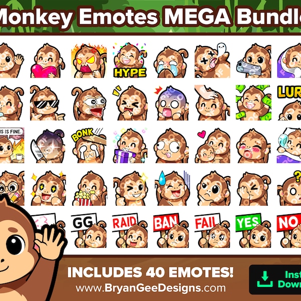 Monkey Twitch Emotes MEGA Bundle für Streaming Youtube Emotes Discord Emotes P2U Vorgefertigte Emotes