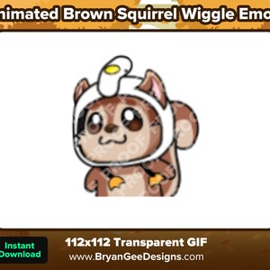 May include: Animated GIF of a brown squirrel wearing a white egg-shaped hat with a yellow yolk on top. The squirrel is smiling and has large, round eyes. The background is white.