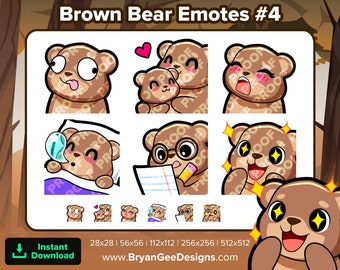 Brown Bear Twitch Emotes Derp Hug Gasm Sleep Study Notes Wow for Streaming Youtube Discord TikTok P2U Premade Emotes Teddy Bear