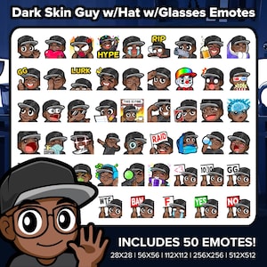 Dark Skin Guy with Hat and Glasses Twitch Emotes MEGA Bundle for Streaming on Youtube, Discord, Kick, TikTok, Rumble | Guy Emojis | P2U