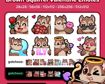 Brązowa Wiewiórka Walentynkowe Emotki Twitch do Streamingu | Emotki na YouTube, Discord, TikTok, Kick, Rumble | Gotowe emotikony P2U Płać, aby używać