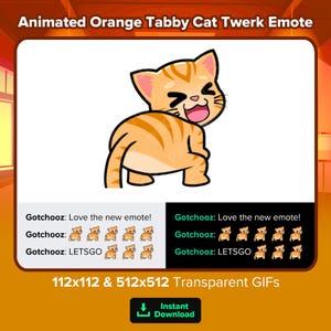 Animated Orange Tabby Cat Twerk Emote for Twitch, Discord, Kick, Rumble for Streaming