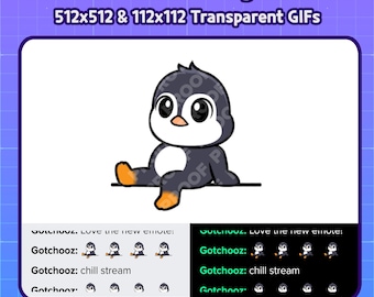 Emote animata del pinguino seduto/rilassato per Twitch, Discord e YouTube / Emote GIF del pinguino rilassato / Emote seduto comodo / Emote per la chat dello streamer