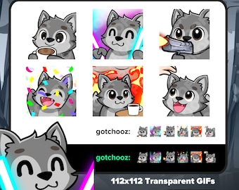 Animated Wolf Emotes Pack #2 | Sip, Rave, Shoot, Hype, Head, Pat, This Is Fine | Twitch Discord YouTube VTuber GIF Emotes