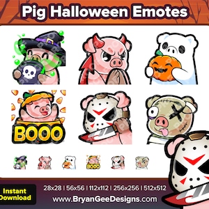 Cerdo Halloween Twitch Emotes Spooky Sip Devil Ghost Pumpkin Boo Jason Knife Zombie Derp Youtube Emotes TikTok Emotes Discord