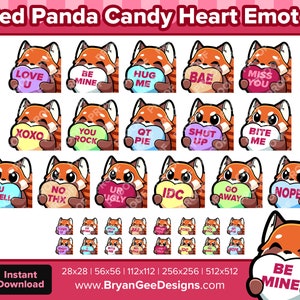 Emotes de Twitch del Día de San Valentín de Red Panda para transmitir Youtube Discord Kick Tiktok Rumble Emotes prefabricados Corazones de caramelo