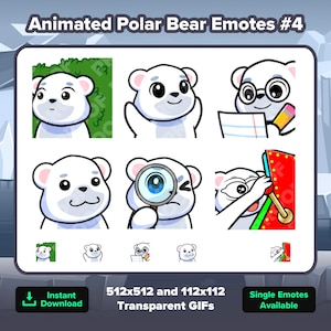Animated Polar Bear Twitch Emotes Hiding Bush, Clapping, Notes, POP, Sus Magnifying Glass, Gamba for Twitch Youtube Discord for Streaming