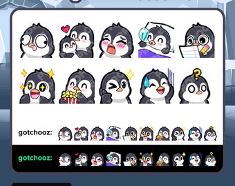 Penguin Twitch Emotes Derp Hug Gasm Sleep Notes Study Wow Popcorn Wink Nervous Confused for Streaming Youtube Discord TikTok Kick P2U