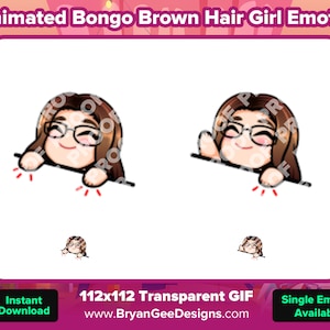 Animated Bongo Brown Hair Girl with Glasses Emotes for Twitch or Discord