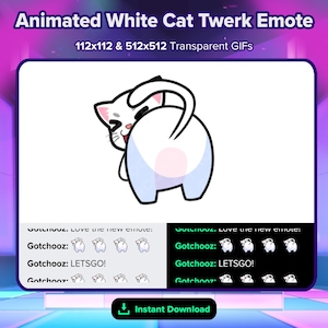 Animated White Cat Twerk Emote for Twitch, Discord, Kick, Rumble for Streaming | Cute Twerking Cat | Dance Emote | Hype Emote | Twerk Emote