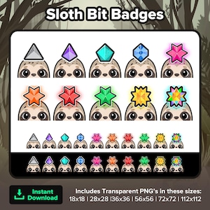 Sloth Bit Badges | Twitch Bits Badges | Bits | Chibi Sloth | Sloth Emotes | Sloth Emojis