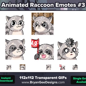Animated Raccoon Twitch Emotes Big Eyes, Leave, Lurk, Nodders, RAID, Loading for Twitch Youtube Discord for Streaming