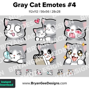 Gray Cat Twitch Emotes for Streaming Derp Hug Gasm Sleep Study Notes Wow Youtube Emotes Discord Stickers