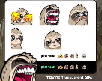 Pacchetto di emoticon animate del bradipo n. 7 / Esultanza, ANDIAMO, Pace a te, Prendi i miei soldi, No tu, Pugno / Twitch Discord YouTube GIF Emote VTuber
