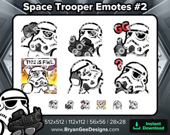 Space Soldier Trooper Twitch Emotes Salute Blaster GG This is Fine Facepalm Think for Streaming Youtube Emotes Discord Emotes TikTok Emotes