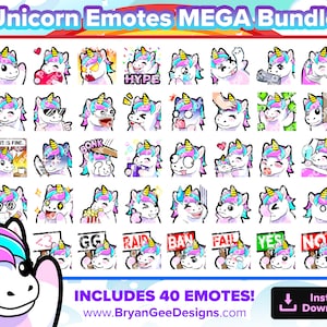 Unicorn Twitch Emotes MEGA Bundle para streaming, Youtube Emotes, Discord Emotes, Kick Emotes, TikTok Emotes, Rumble Emotes, Emojis