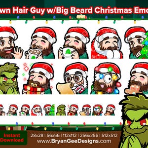 Brown Hair Guy with Big Beard Christmas Twitch Emotes for Streaming Youtube Emotes Discord Emotes Tiktok Emotes Premade Emotes P2U