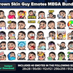 Brown Skin Guy Twitch Emotes MEGA Bundle for Streaming, Youtube Emotes, Discord Emotes, Kick Emotes, Rumble Emotes