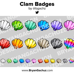 Clam Twitch Badges Bit Badges Channel Points Discord Badges Youtube Badges Subscriber Badges Facebook Badges Tiktok Badges Seashell Badges