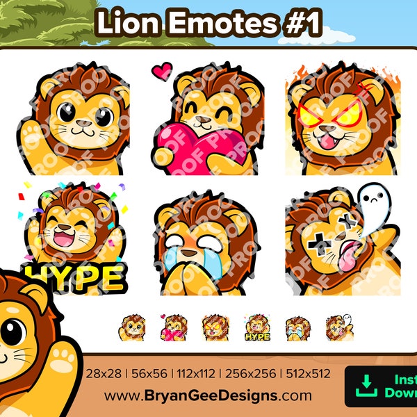 Löwe Twitch Emotes Welle Liebe Herz Wut Angry HYPE Sad Cry RIP für Streaming Youtube Discord TikTok P2U Vorgefertigte Emotes