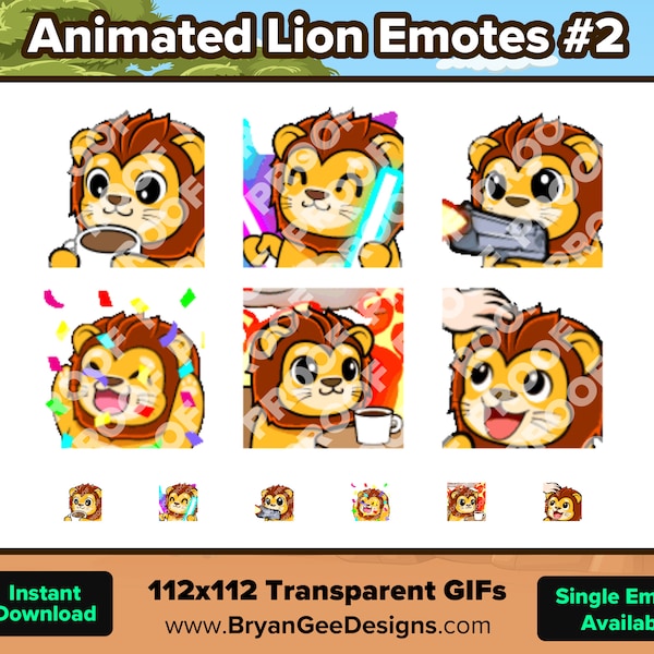 Animierte Lion Twitch Emotes Sip Rave Dance Gun Hype Party Dies ist fein Kopfpatch für Streaming Youtube Emotes Discord Sticker