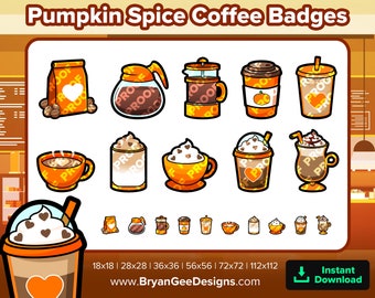 Pumpkin Spice Coffee Twitch Badges Bit Badges Channel Points Discord Badges Youtube Badges Tiktok Badges Fall Badges Halloween Badges