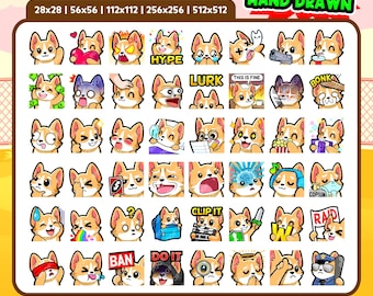 Pacchetto di 48 emoticon Corgi per Twitch, Discord e YouTube / Simpatiche emoticon Corgi per streamer / Download digitale / Cane Corgi Kawaii