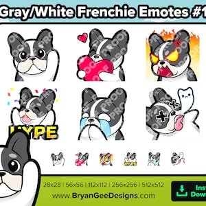 Szary Buldog Francuski Twitch Emotki Fala Miłość Serce Wściekłość Zły HYPE Smutny Płacz RIP dla Streaming Youtube Discord TikTok P2U Gotowe Emotki