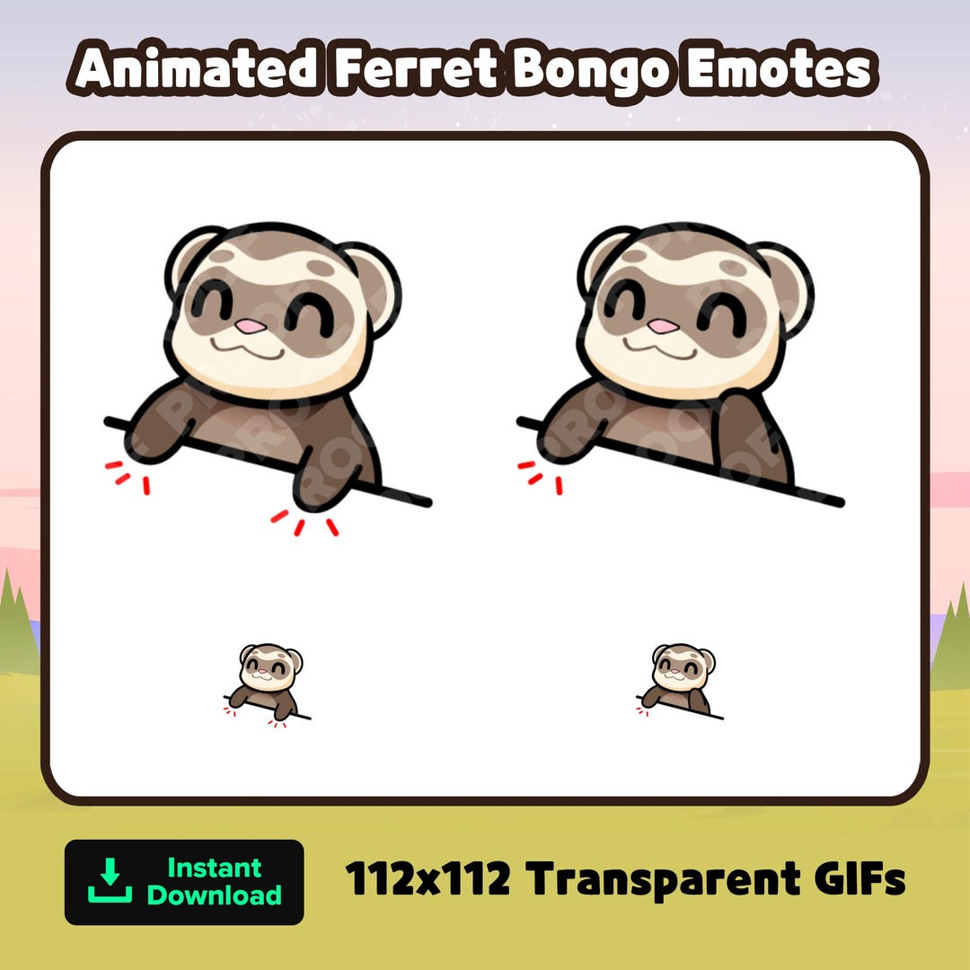 Animated Ferret Bongo Emotes for Twitch or Discord, Cute Ferret Emote ...