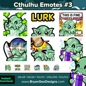 Cthulhu Twitch Emotes Dono Lurk This is Fine Hit Evil Knife Gift for Streaming, Youtube Emotes, Discord Emotes, Kick Emotes, Rumble Emotes