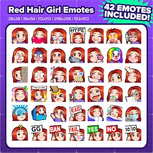 Red Hair Girl Twitch Emotes MEGA Bundle for Streaming, Youtube Emotes, Discord Emotes, Kick Emotes, TikTok Emotes, Rumble Emotes, Emojis