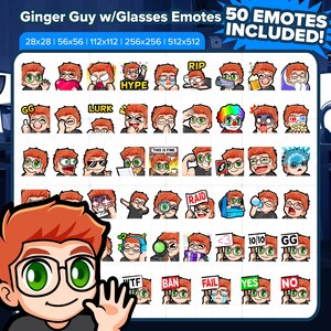 Ginger Guy with Glasses Twitch Emotes MEGA Bundle for Streaming, Youtube Emotes, Discord Emotes, Kick Emotes, TikTok Emotes, Rumble Emotes