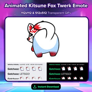 Animated Kitsune Fox Twerk Emote for Twitch, Discord, Kick, Rumble for Streaming | Cute Twerking Fox | Dance Emote | Japanese Twerk Emote