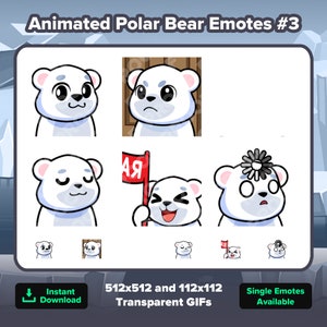 Animated Polar Bear Twitch Emotes Big Eyes, Leave, Lurk, Nodders, RAID, Loading for Streaming Youtube Emotes Discord Stickers, Teddy Bear