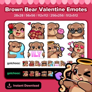 Brown Bear Valentine Twitch Emotes for Streaming | Emotes for Youtube, Discord, Tiktok, Kick, Rumble | Premade Emotes P2U Pay to Use