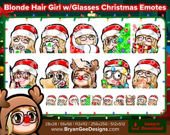 Blonde Hair Girl with Glasses Christmas Twitch Emotes for Streaming Youtube Emotes Discord Emotes Tiktok Emotes Premade Emotes Pay to Use