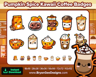 Kawaii Pumpkin Spice Coffee Twitch Badges Bit Badges Channel Points Discord Badges Youtube Badges Tiktok Badges Fall Badges Halloween Badges