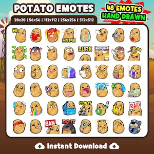 Kartoffel Emotes 48er Pack für Twitch, Discord & YouTube | Niedliche Kartoffel-Luftschlangen Emotes | Digitaler Download | Kawaii Kartoffel