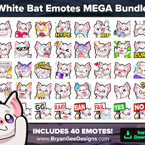 White Bat Twitch Emotes MEGA Bundle for Streaming, Youtube Emotes, Discord Emotes, Kick Emotes, TikTok Emotes, Rumble Emotes, Emojis