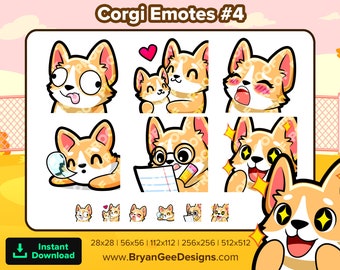 Corgi Twitch Emotes Derp Hug Gasm Sleep Study Notes Wow for Streaming Youtube Discord TikTok P2U Premade Emotes