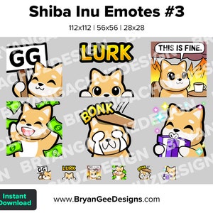 Shiba Inu Dog Dono Lurk This is Fine Hit GG Gift Twitch Emotes for Youtube Emotes Discord Stickers