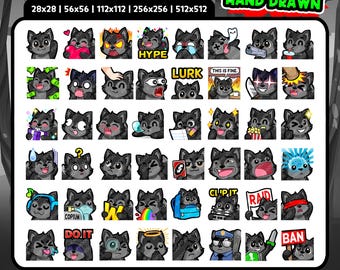 Black Wolf Emotes 48 Pack for Twitch, Discord & YouTube | Cute Black Wolf Streamer Emotes | Digital Download | Kawaii Black Wolf