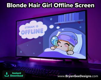Blond hårflicka Twitch offline-skärm offline-scen, Twitch-grafik, Streamer-grafik, mysig stream, söt stream