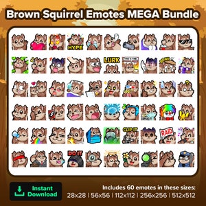 MEGA Bundle d'émoticônes Twitch écureuil brun pour le streaming, émoticônes Youtube, émoticônes Discord, émoticônes Kick, émoticônes TikTok, émoticônes Rumble