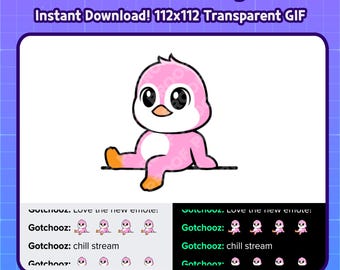 Animated Pink Penguin Sit/Chillin Emote for Twitch, Discord & YouTube | Relaxed Penguin GIF Emote | Cozy Sitting Emote | Streamer Chat Emote